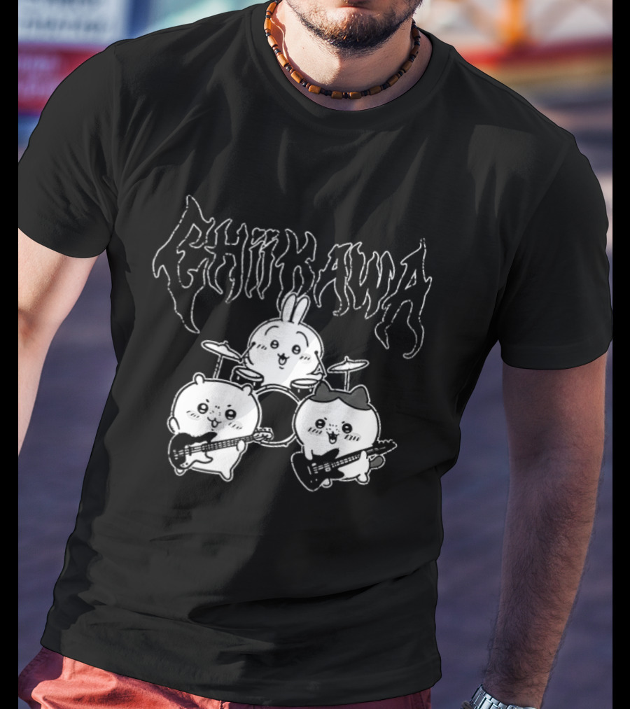 Chiikawa Kawaii Metal Band Characters With Instruments T-Shirt