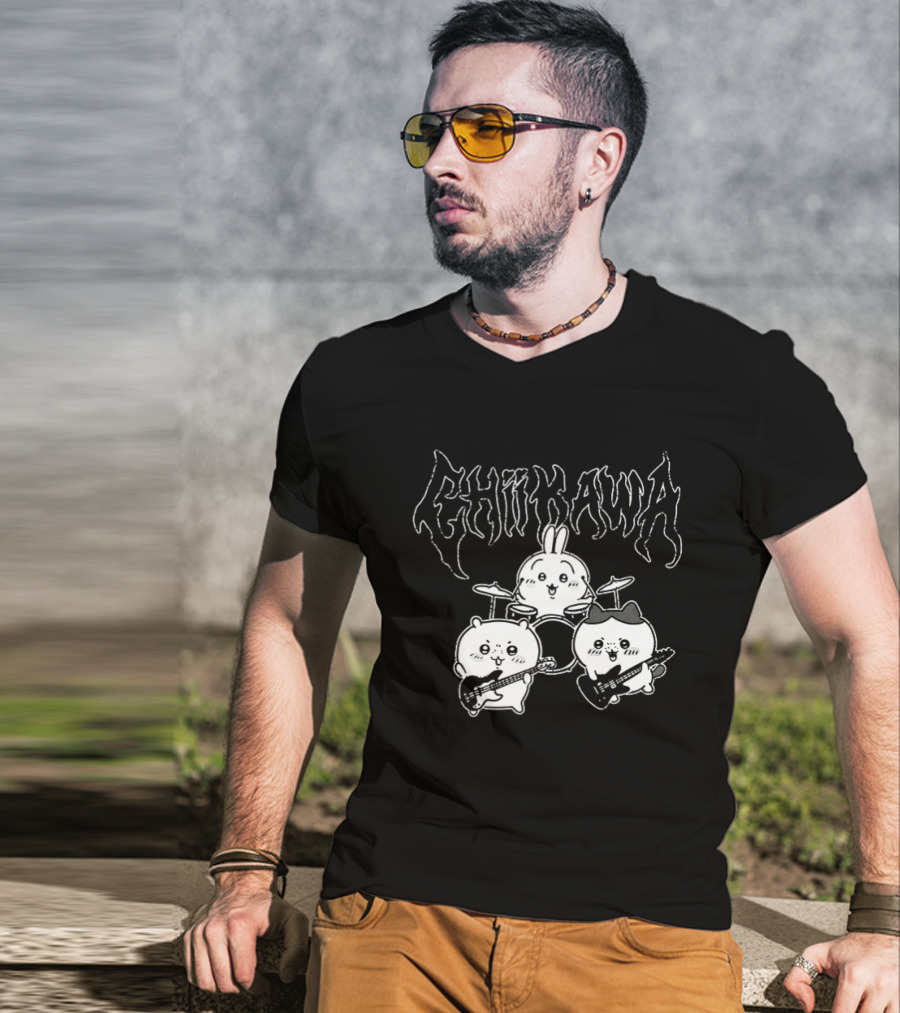 Chiikawa Kawaii Metal Band Characters With Instruments T-Shirt