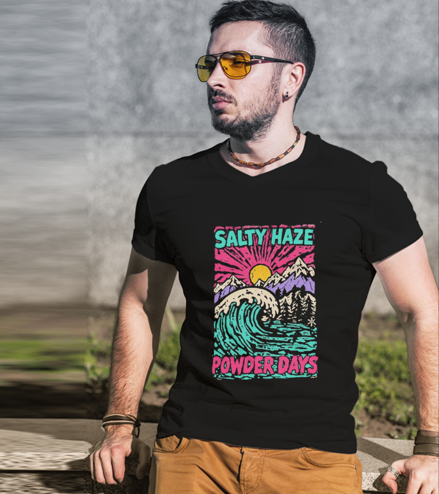 Salty Haze Powder Days Mountain Waves And Sunburst T-Shirt
