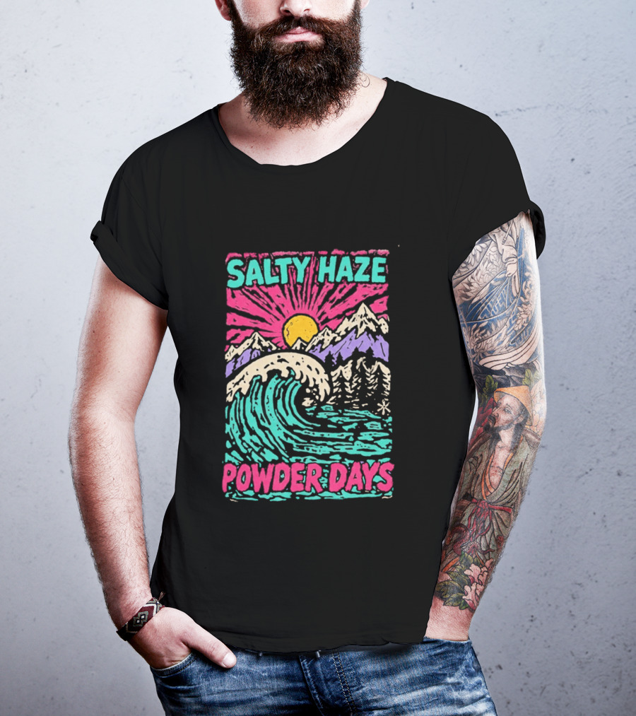 Salty Haze Powder Days Mountain Waves And Sunburst T-Shirt
