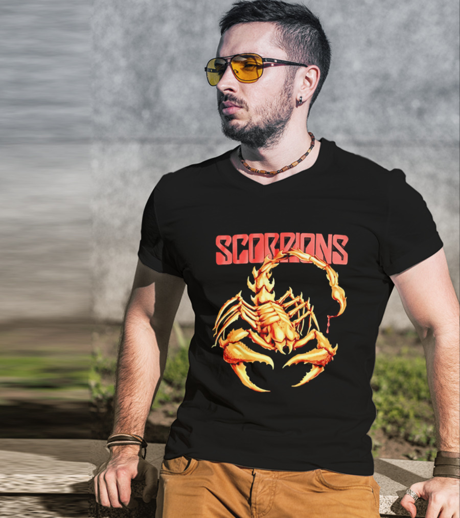 Scorpions Golden Metallic Skeleton Dripping Blood T-Shirt