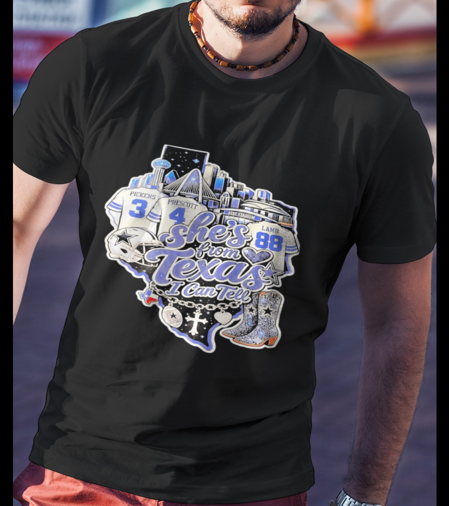 She's From Texas I Can Tell Pickens Prescott Lamb Dallas Cowboys Boots AT&T Stadium T-Shirt