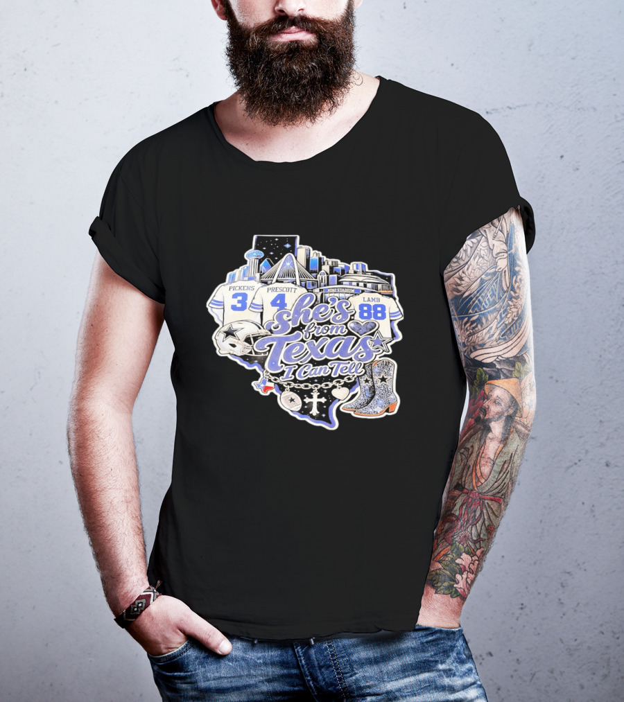 She's From Texas I Can Tell Pickens Prescott Lamb Dallas Cowboys Boots AT&T Stadium T-Shirt