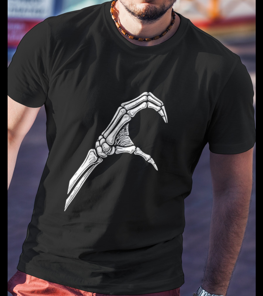 Skeleton Bone Hand Half Heart Gesture Line Sketch T-Shirt