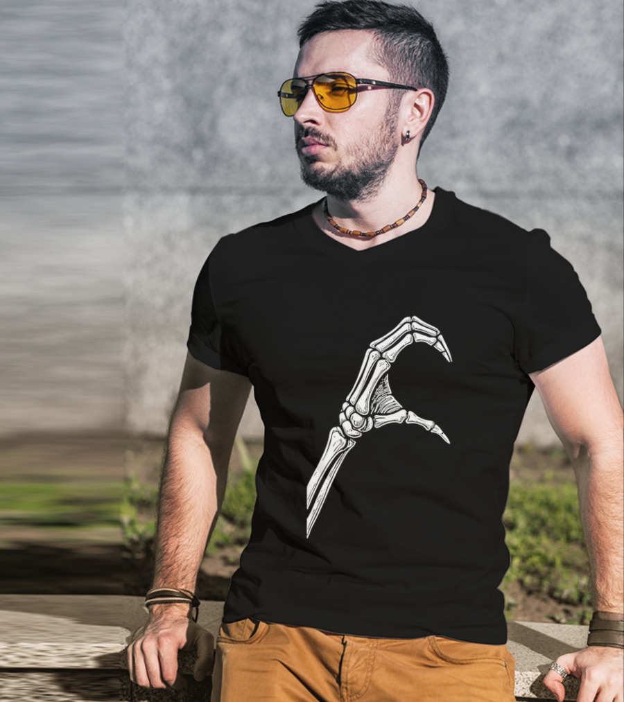 Skeleton Bone Hand Half Heart Gesture Line Sketch T-Shirt
