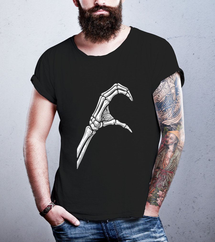 Skeleton Bone Hand Half Heart Gesture Line Sketch T-Shirt