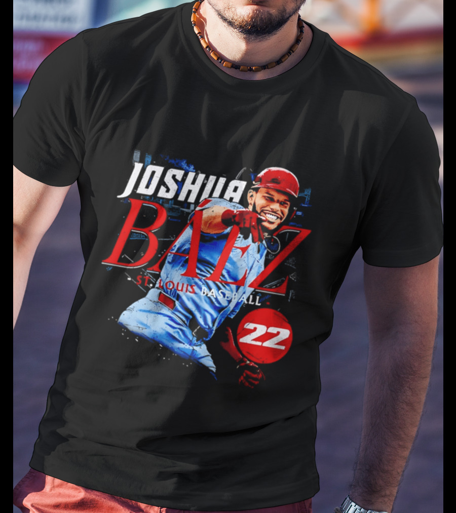 Joshua Baez 22 St Louis Baseball Red Helmet Distressed Photo T-Shirt