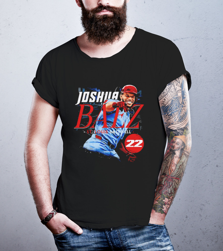 Joshua Baez 22 St Louis Baseball Red Helmet Distressed Photo T-Shirt