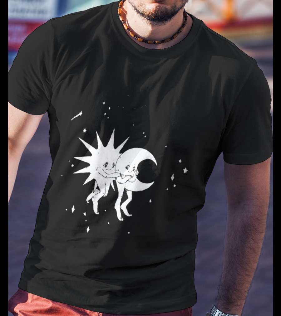 Steady Hands Sun Moon Black White Stars Walking T-Shirt
