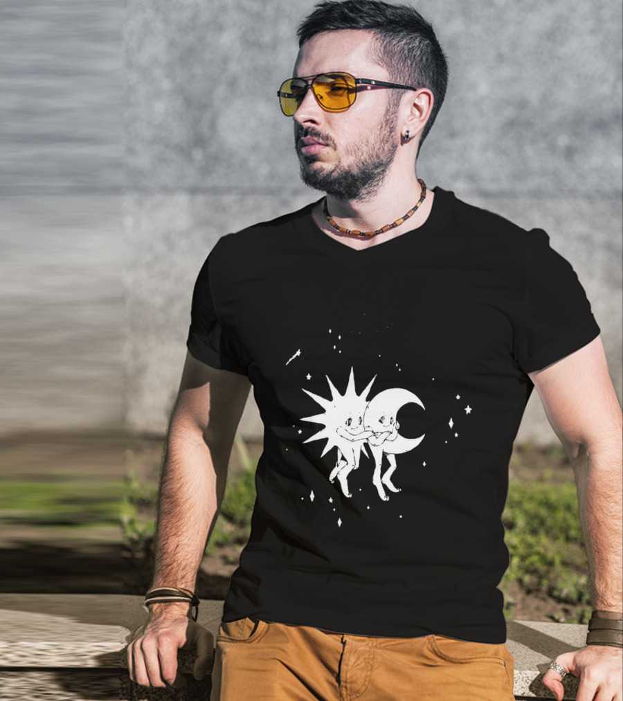 Steady Hands Sun Moon Black White Stars Walking T-Shirt