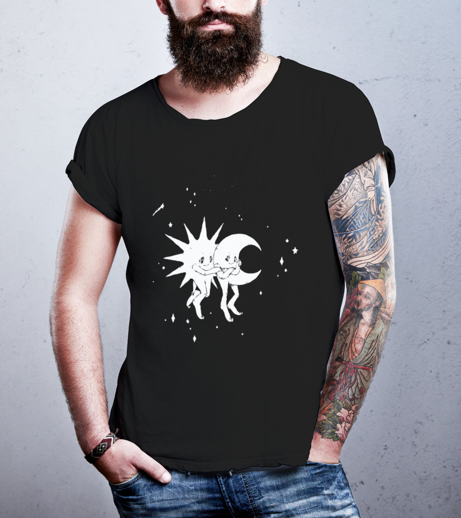 Steady Hands Sun Moon Black White Stars Walking T-Shirt