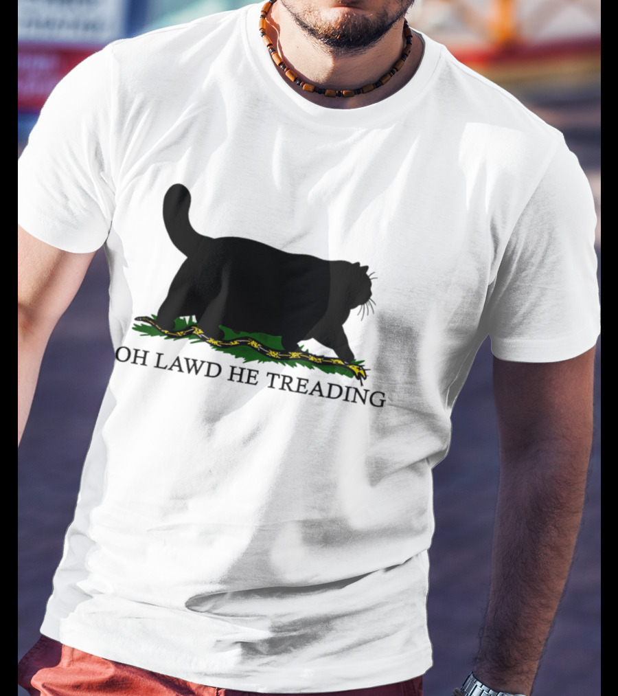 Oh Lawd He Treading Cat Silhouette With Snake And Grass T-Shirt
