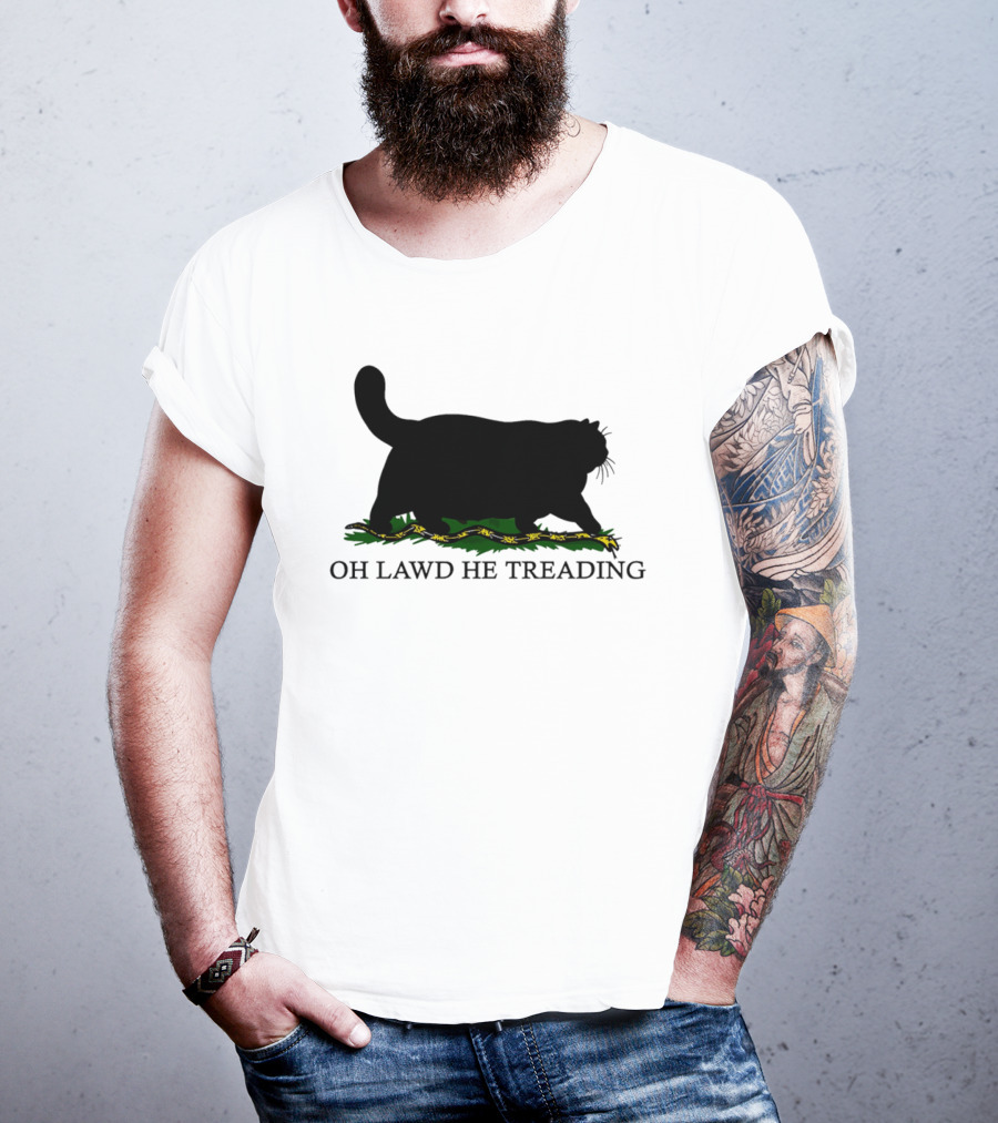 Oh Lawd He Treading Cat Silhouette With Snake And Grass T-Shirt