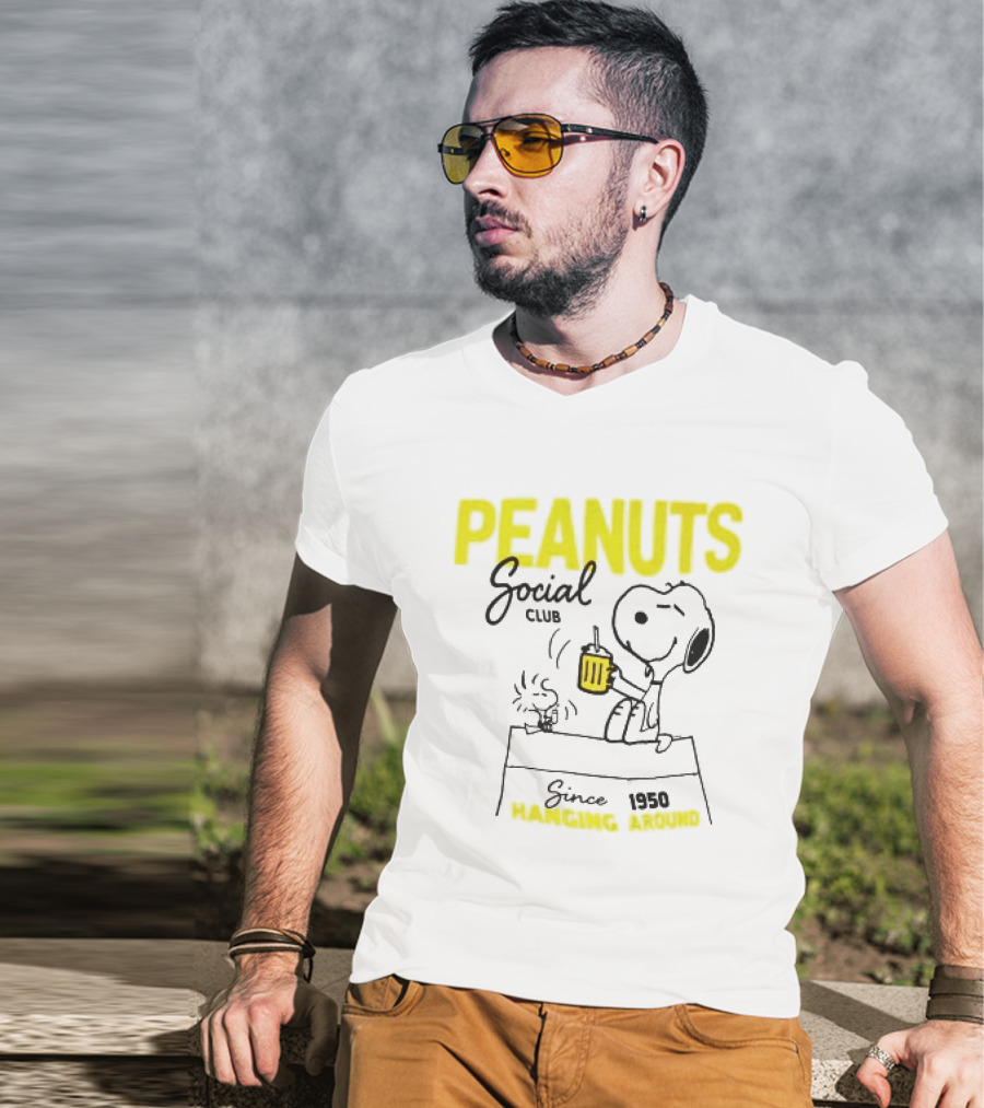 Peanuts Social Club Since 1950 Hanging Around Snoopy Woodstock T-Shirt