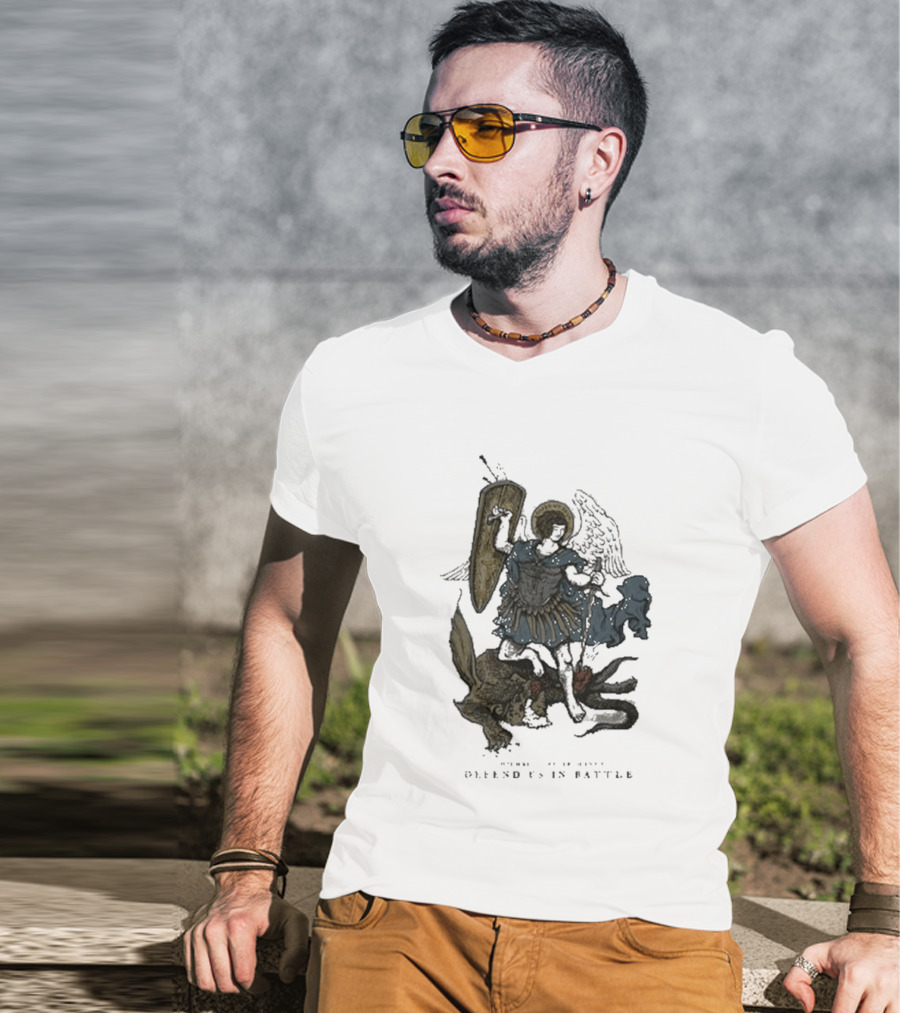 Saint Mxxxxxx Archangel Michael Defend Us In Battle Medieval Angelic Warrior T-Shirt