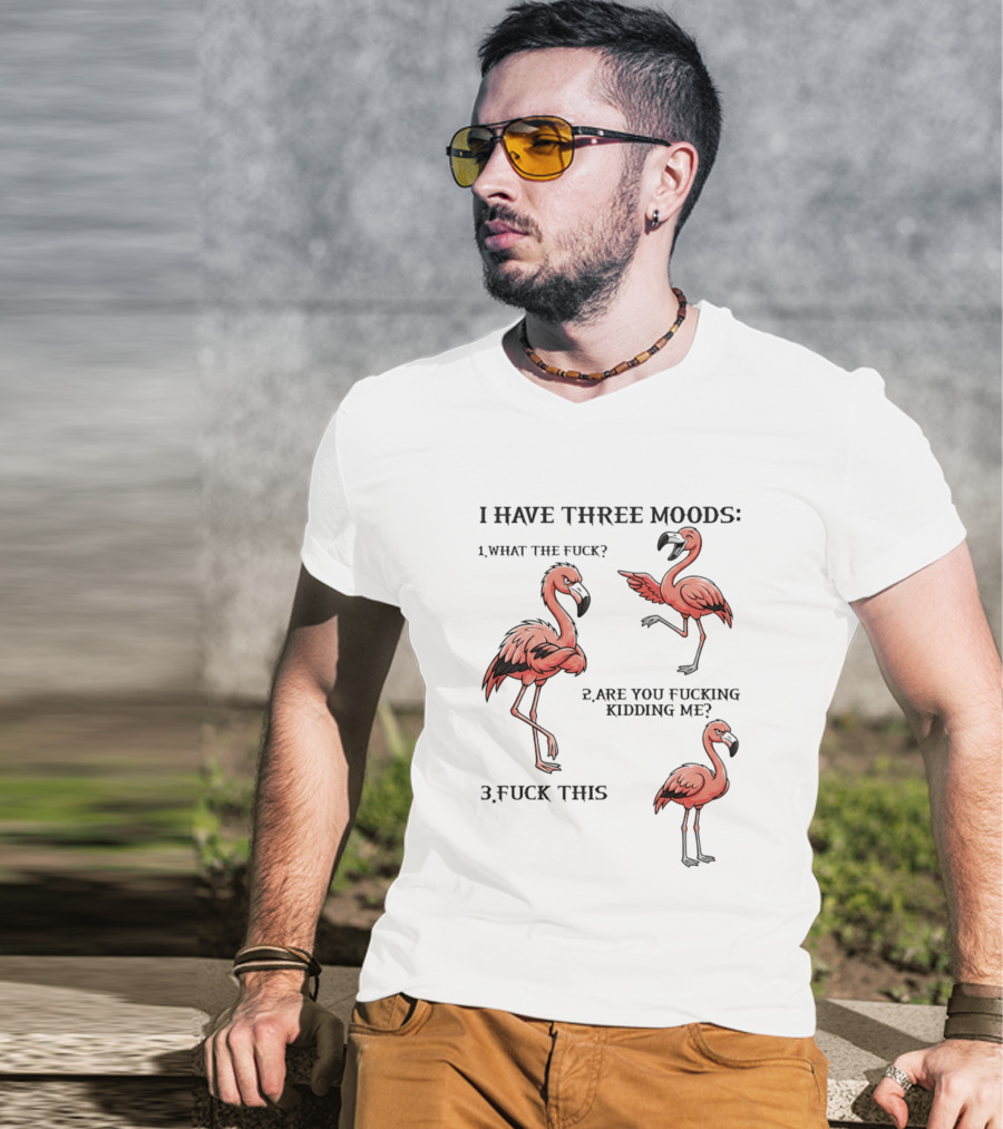 I Have Three Moods What The Fuck Are You Fucking Kidding Me Fuck This Flamingo T-Shirt