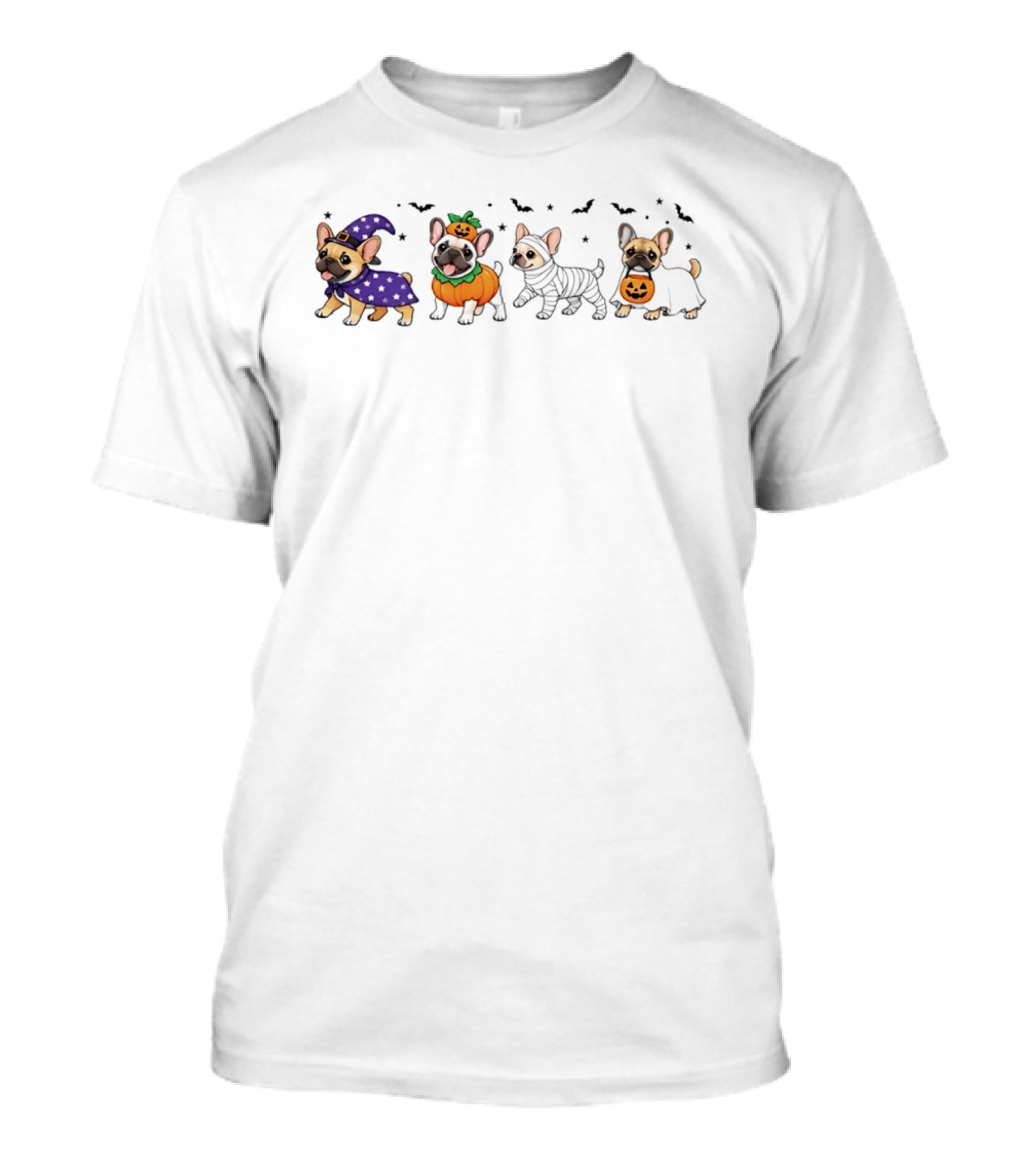 Spooky Frenchies Halloween Paws Pumpkin Costumes Witch Bats T-Shirt