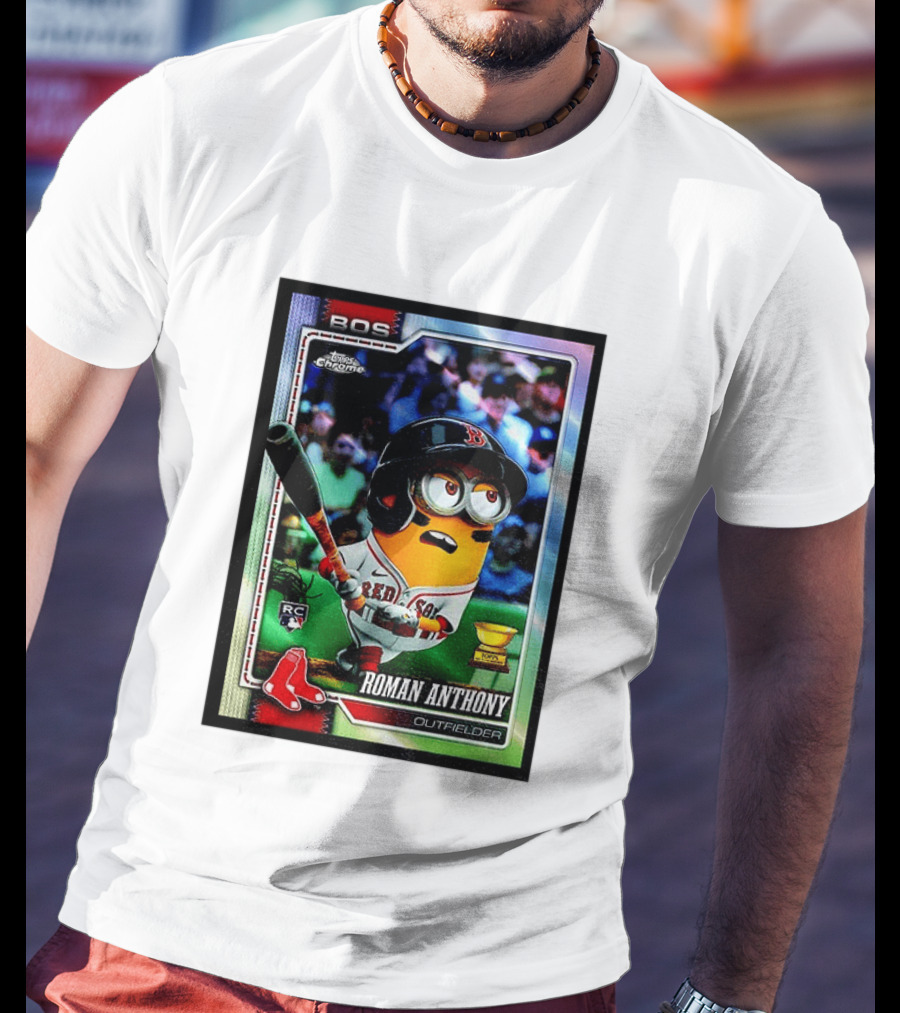 Minions Boston Red Sox Roman Anthony 2025 Topps Chrome Baseball Card T-Shirt