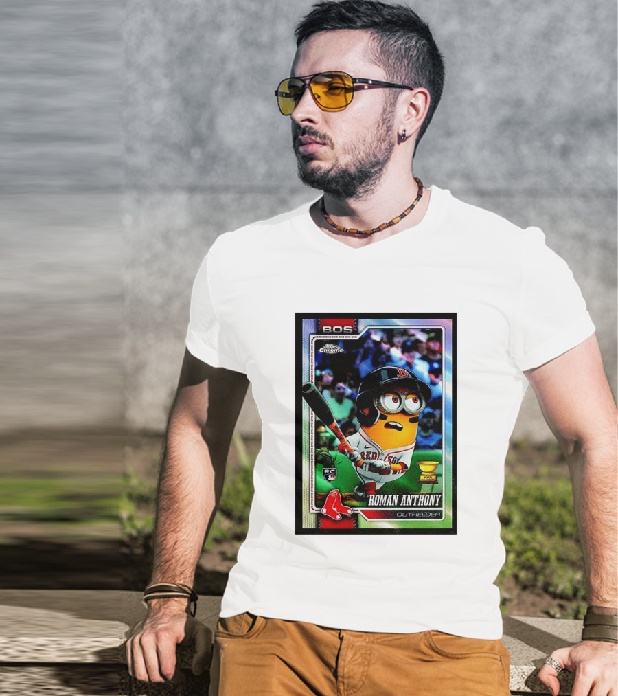 Minions Boston Red Sox Roman Anthony 2025 Topps Chrome Baseball Card T-Shirt