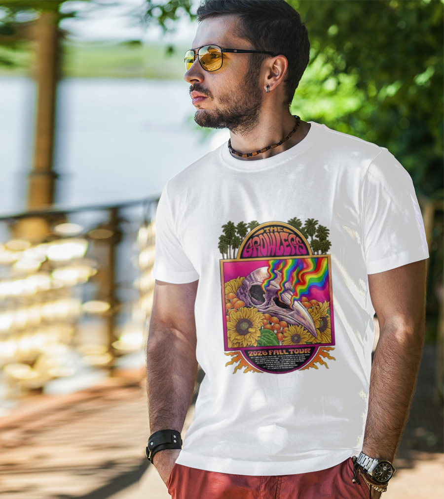 The Growlers 2026 Fall Tour Skull And Sunflower Psychedelic West Coast Dates Santa Cruz To Los Angeles T-Shirt