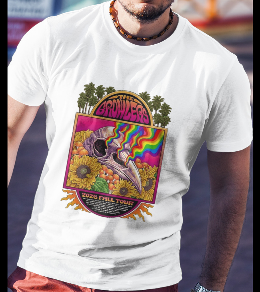 The Growlers 2026 Fall Tour Skull And Sunflower Psychedelic West Coast Dates Santa Cruz To Los Angeles T-Shirt