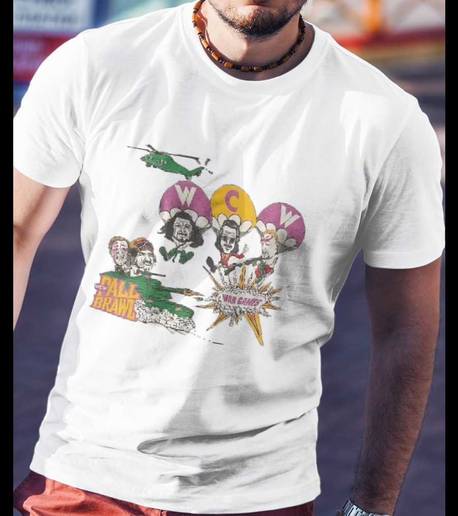 WCW Fall Brawl War Games Helicopter Cartoon Characters Explosion T-Shirt