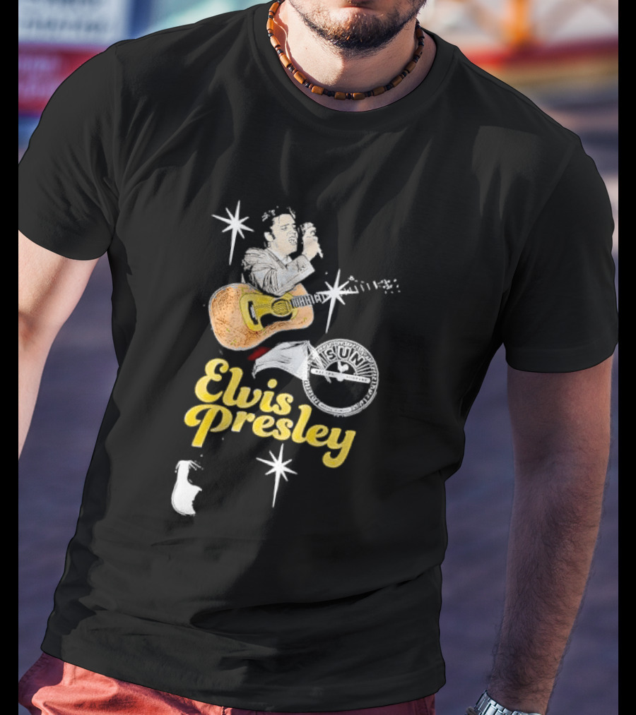 Sun Record Company Elvis Presley Playing Acoustic Guitar Starbursts T-Shirt