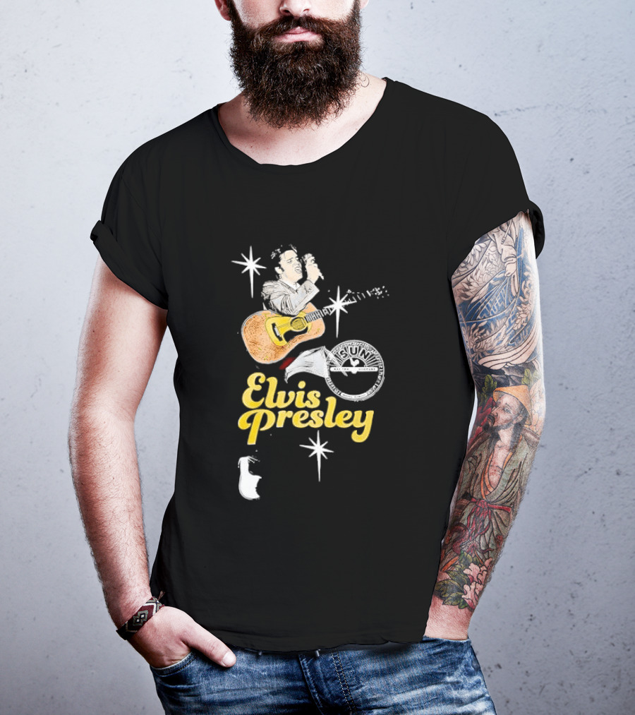 Sun Record Company Elvis Presley Playing Acoustic Guitar Starbursts T-Shirt