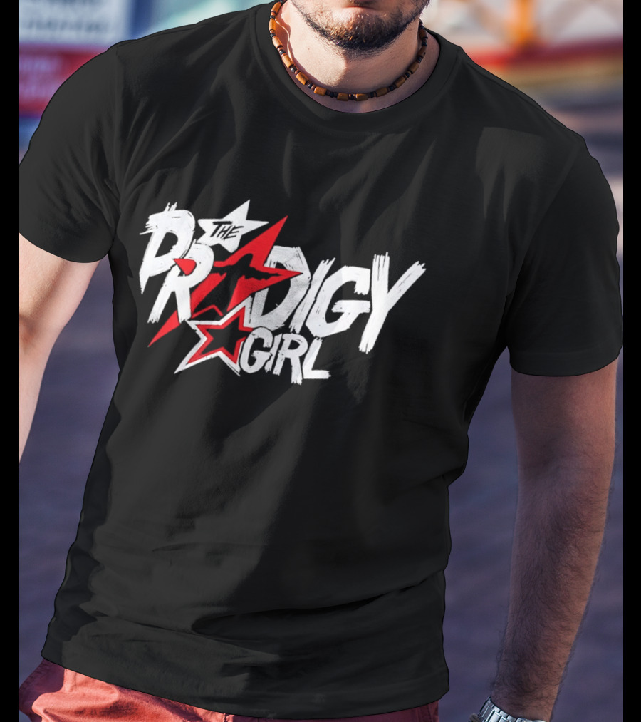 The Prodigy Girl Red White Stars Distressed Brush Lettering T-Shirt