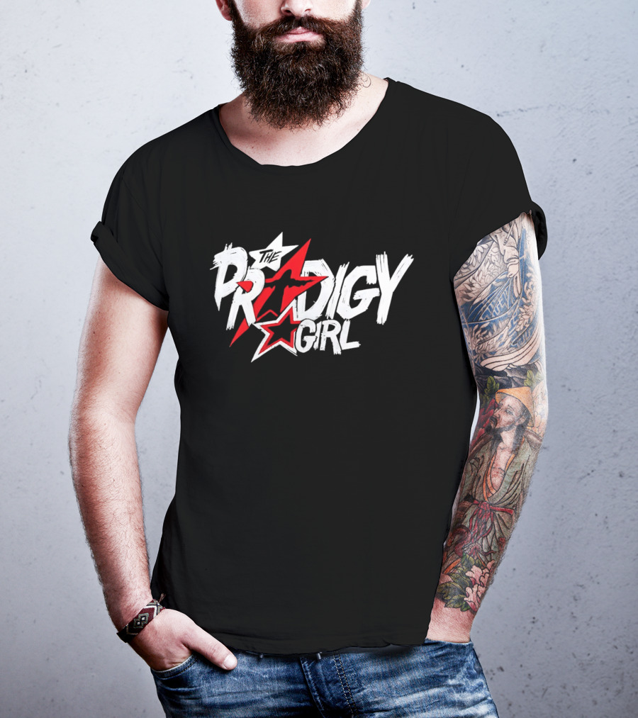 The Prodigy Girl Red White Stars Distressed Brush Lettering T-Shirt