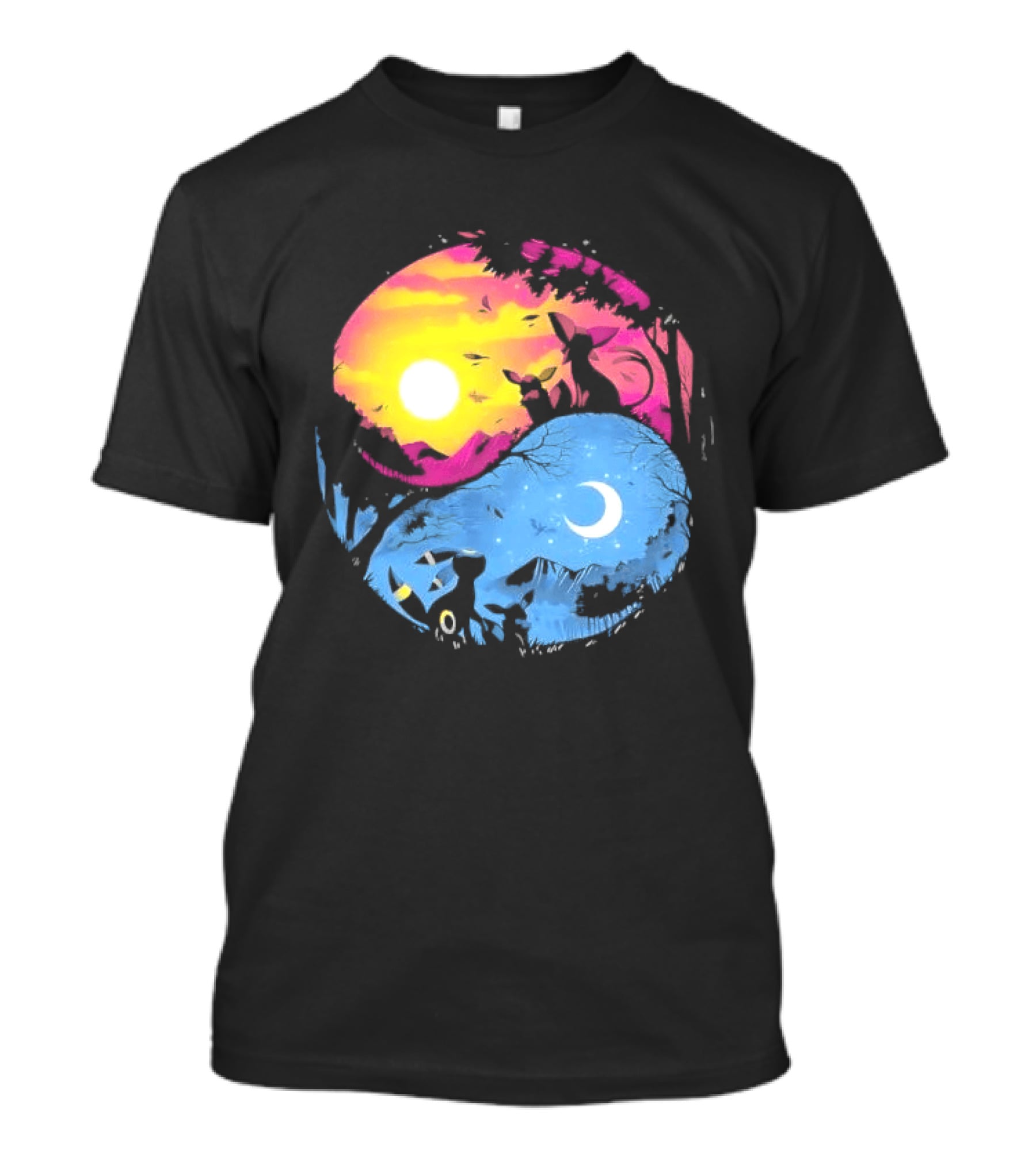 Yin Yang Espeon Umbreon Day Night Sunset Crescent Moon Harmony T-Shirt