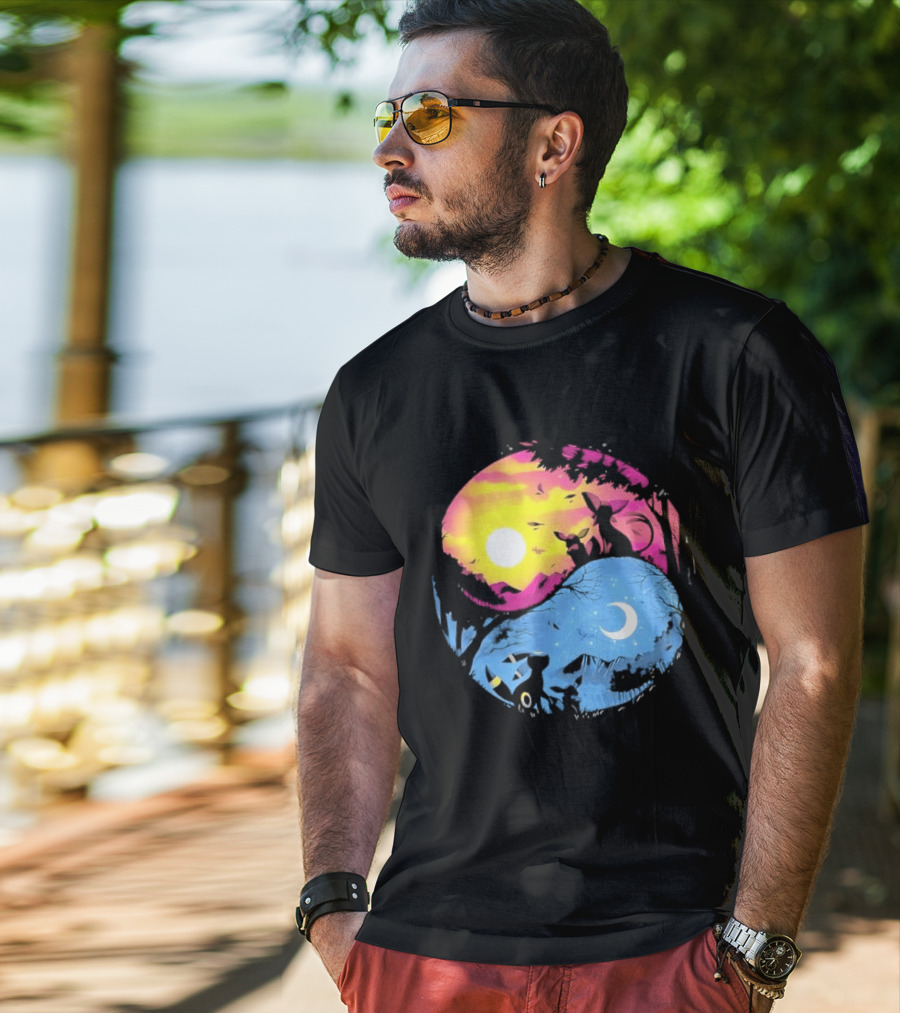 Yin Yang Espeon Umbreon Day Night Sunset Crescent Moon Harmony T-Shirt