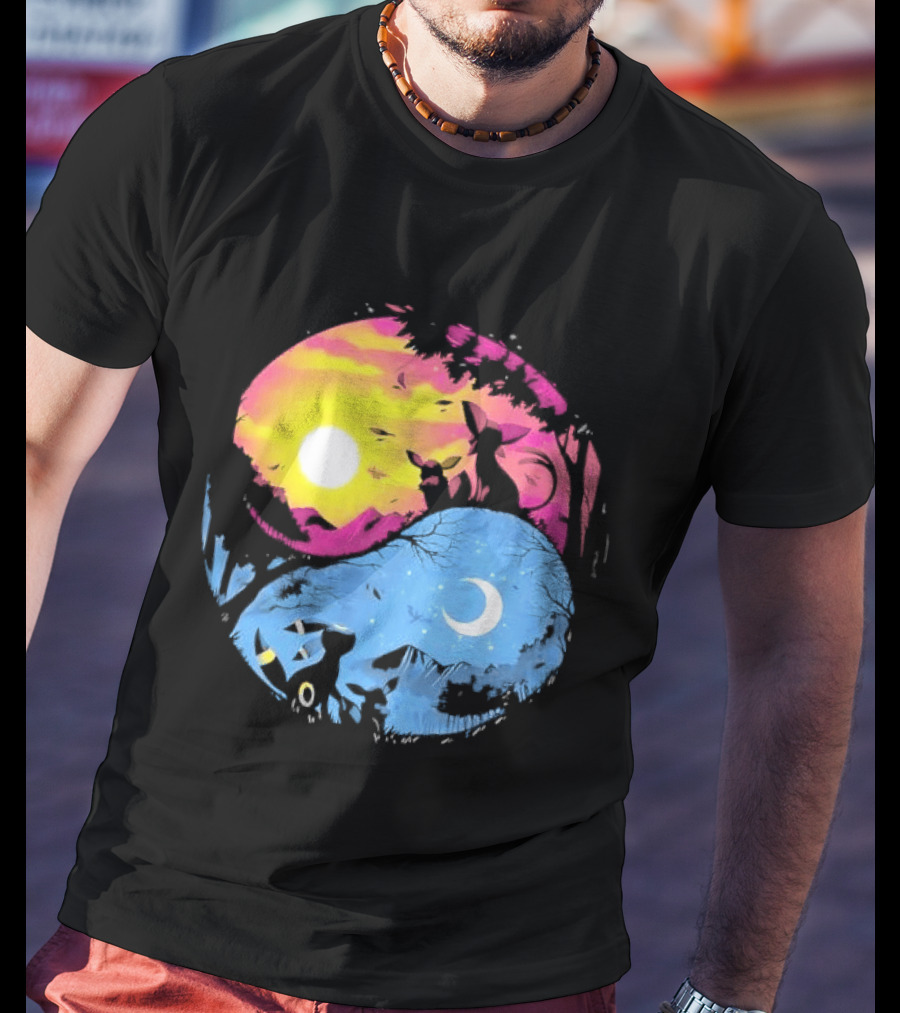 Yin Yang Espeon Umbreon Day Night Sunset Crescent Moon Harmony T-Shirt