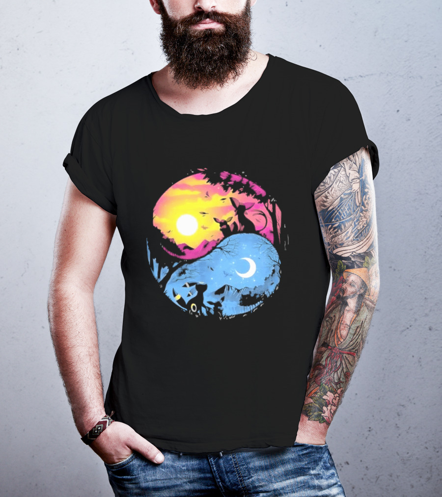 Yin Yang Espeon Umbreon Day Night Sunset Crescent Moon Harmony T-Shirt
