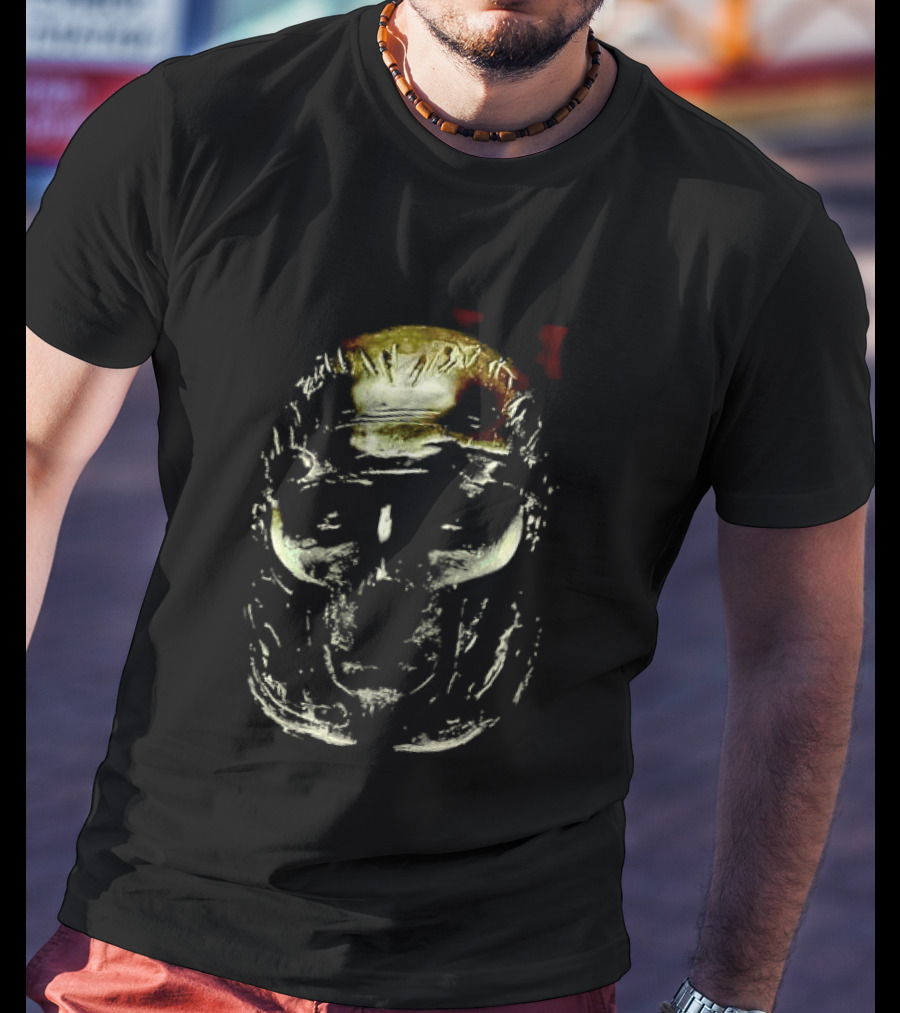 Dark Metallic Sculpted Skull Mask With Stylized Roman T-Shirt