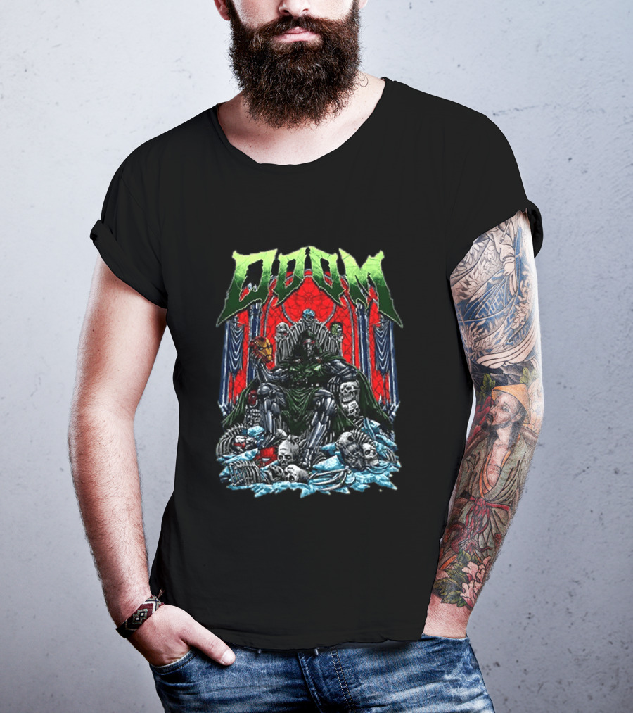 Doctor Doom Throne Marvel Superheroes With Iron Man Mask Doom T-Shirt