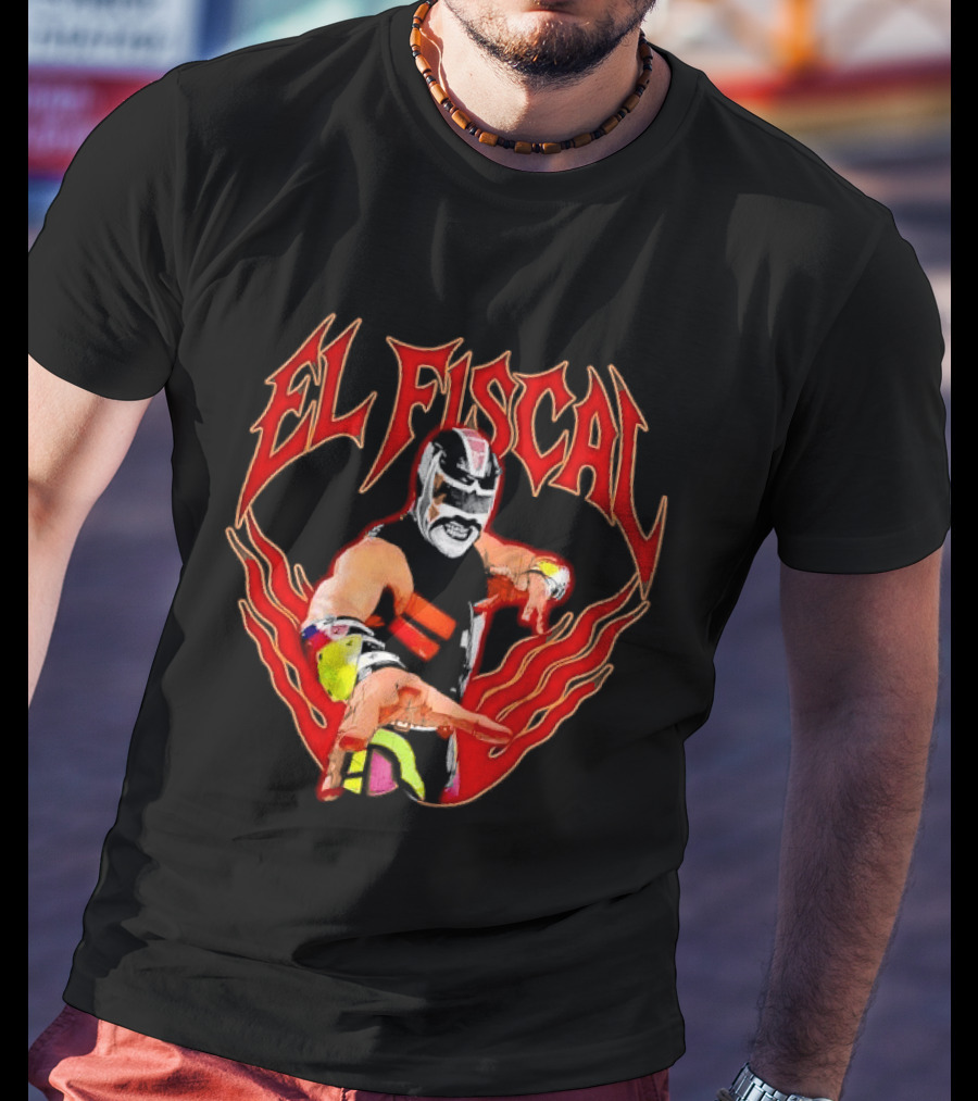 El Fiscal Masked Luchador Wrestler With Flame Hand Frame T-Shirt