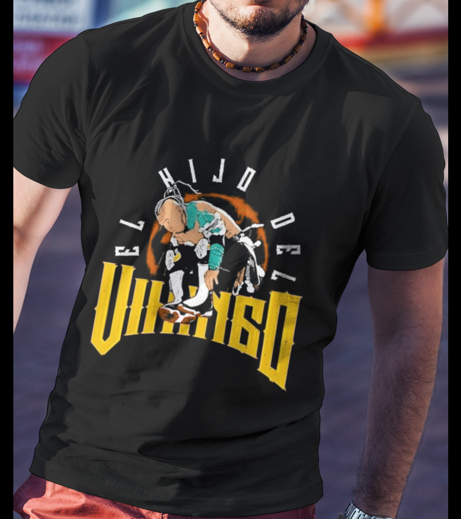 El Hijo Del Vikingo Crouching Wrestler Brown Yellow Text And Image T-Shirt