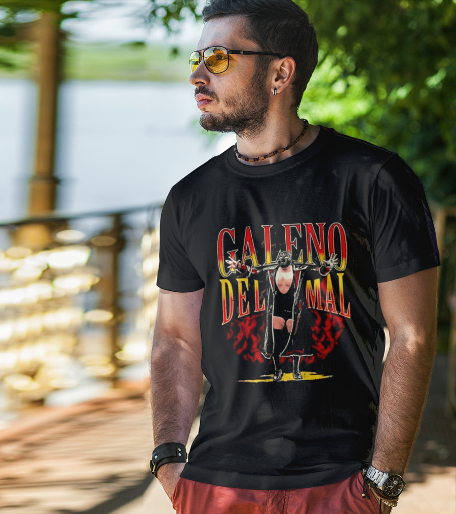 Galeno Del Mal Masked Wrestler Fiery Red Outstretched Arms T-Shirt