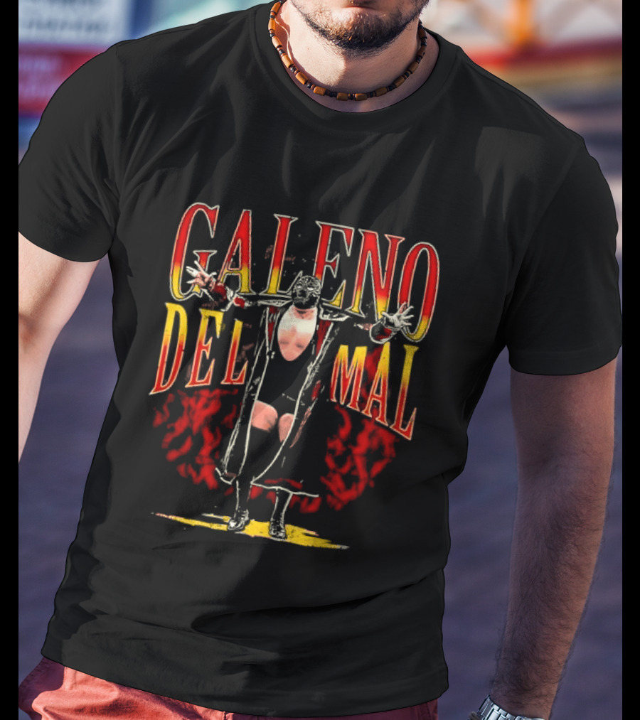Galeno Del Mal Masked Wrestler Fiery Red Outstretched Arms T-Shirt