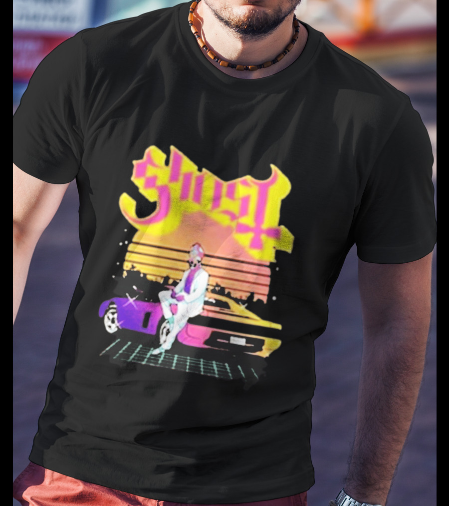 Ghost Miami Vice Retro Sunset Car Scene T-Shirt