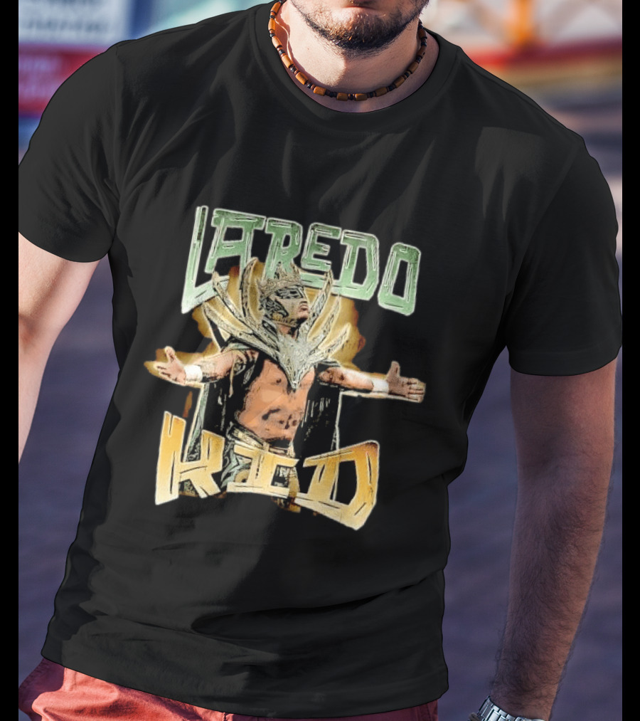 Laredo Kid Masked Luchador Arms Outstretched Distressed Luchador Champion T-Shirt