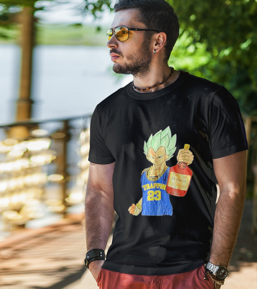 Hennessy Trappin 23 Anime Warrior Graphic Holding Bottle T-Shirt