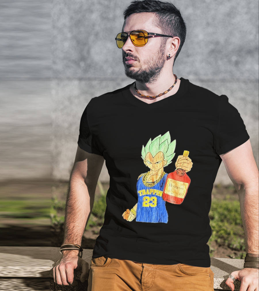 Hennessy Trappin 23 Anime Warrior Graphic Holding Bottle T-Shirt