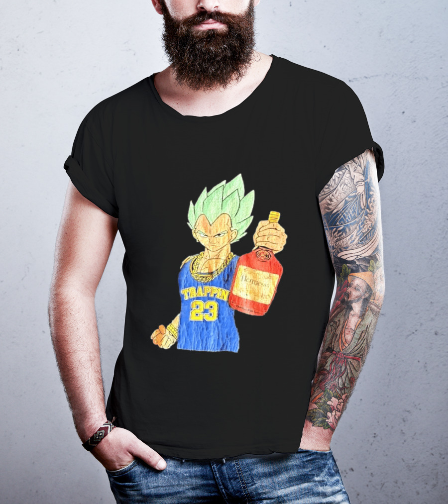 Hennessy Trappin 23 Anime Warrior Graphic Holding Bottle T-Shirt