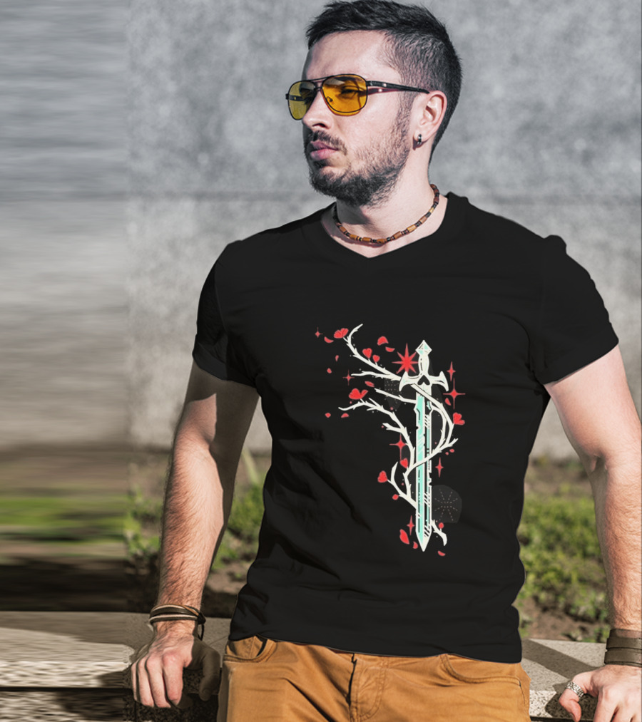 Lifesteal Sword With Red Petals Survival Gaming T-Shirt