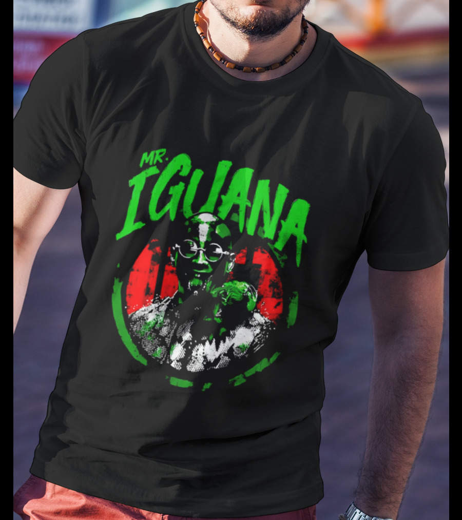 Mr Iguana Man Round Sunglasses Lizard Red Distressed Bootleg T-Shirt