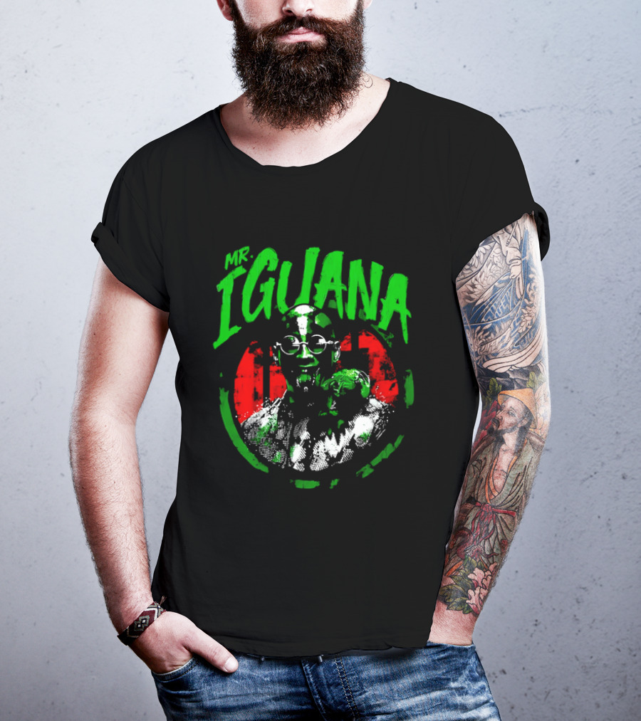 Mr Iguana Man Round Sunglasses Lizard Red Distressed Bootleg T-Shirt