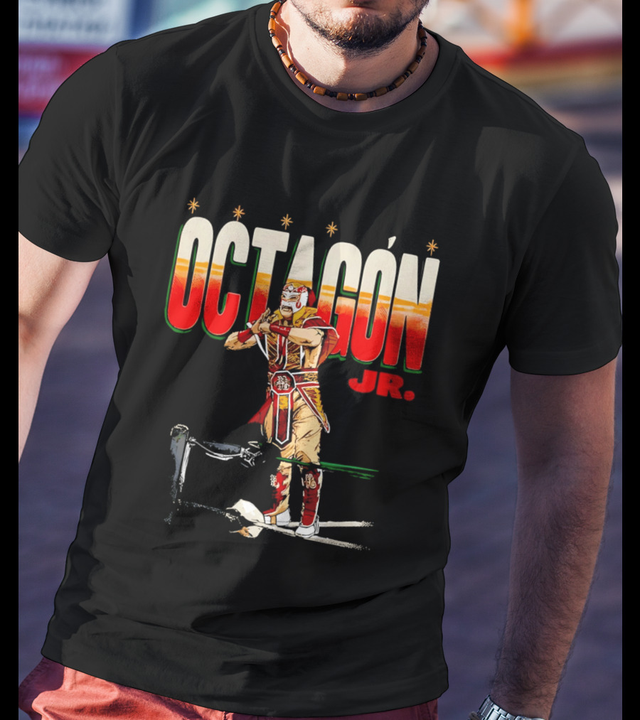 Octagon Jr Masked Lucha Libre Wrestler Ring Ropes Stars Distressed T-Shirt
