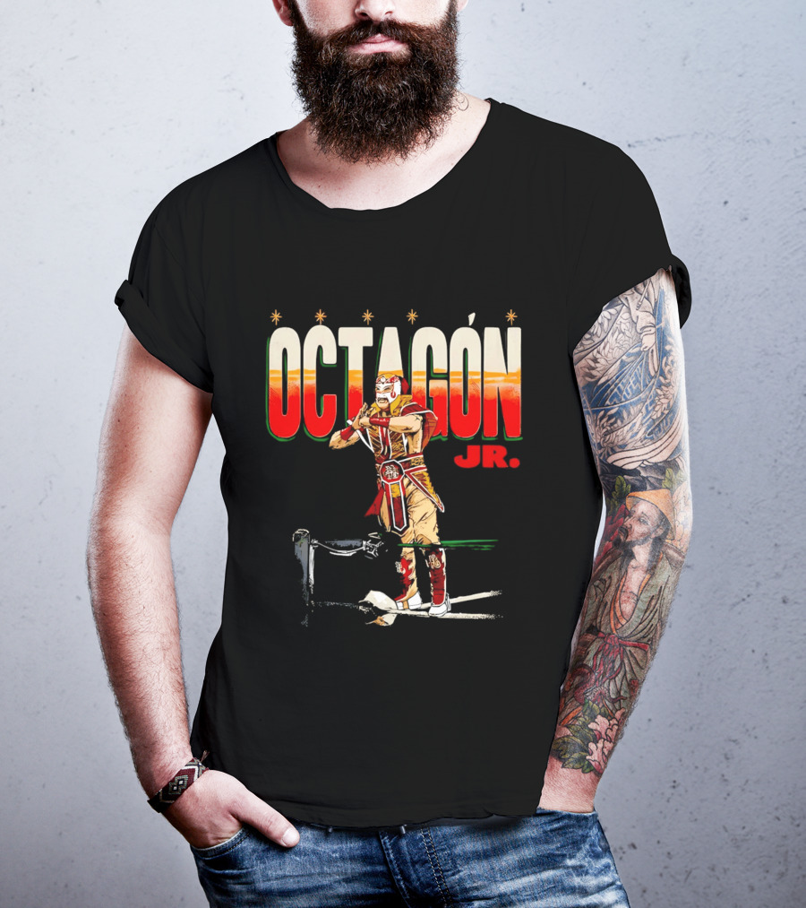 Octagon Jr Masked Lucha Libre Wrestler Ring Ropes Stars Distressed T-Shirt